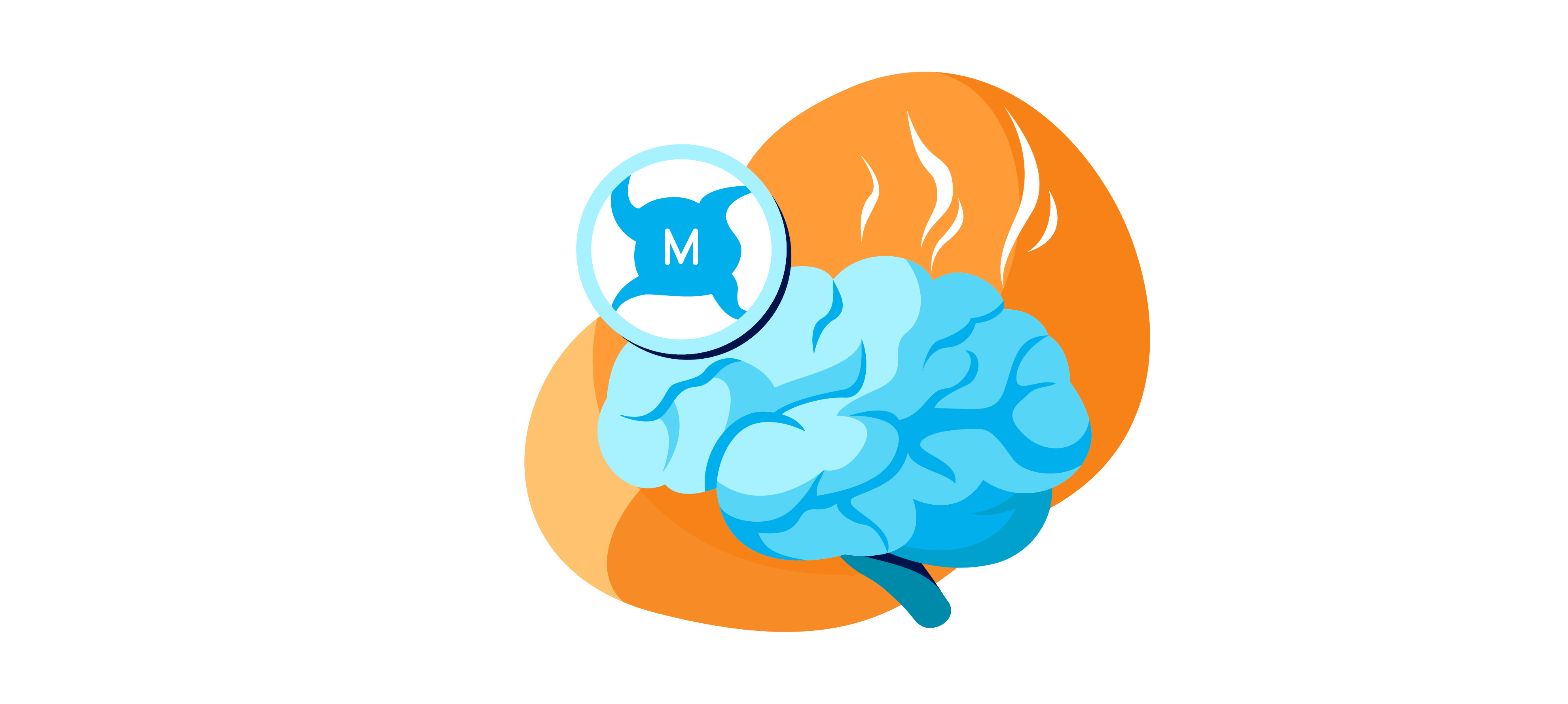 Illustration showing microglia in the brain, representing the chronic smoldering process.