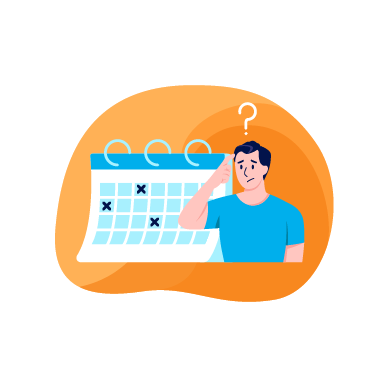 Illustratie van een verwarde man die naar een kalender kijkt, wat symbool staat voor het vergeten van afspraken