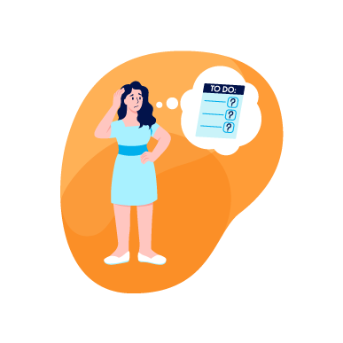 An illustration of a woman thinking about her to-do list, representing the experience of forgetting whether you've completed a task
