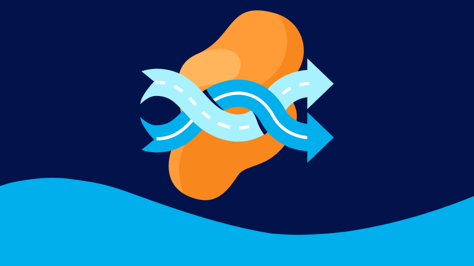 Illustration of two arrows pointing right and intersecting twice