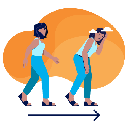 Illustration of a woman pulling a heavy ball and chain representing disability progression.