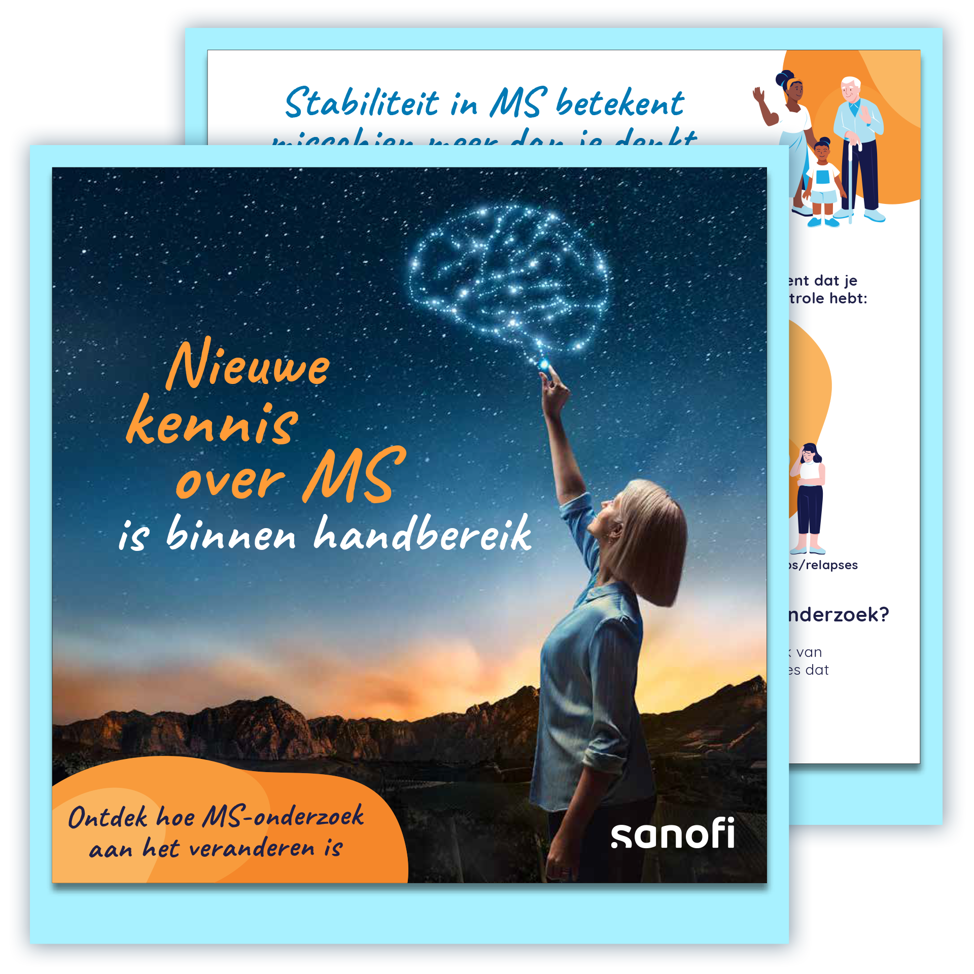 Afbeelding van de patiëntenbrochure ‘Nieuwe kennis over MS is binnen handbereik’, die kan worden gedownload